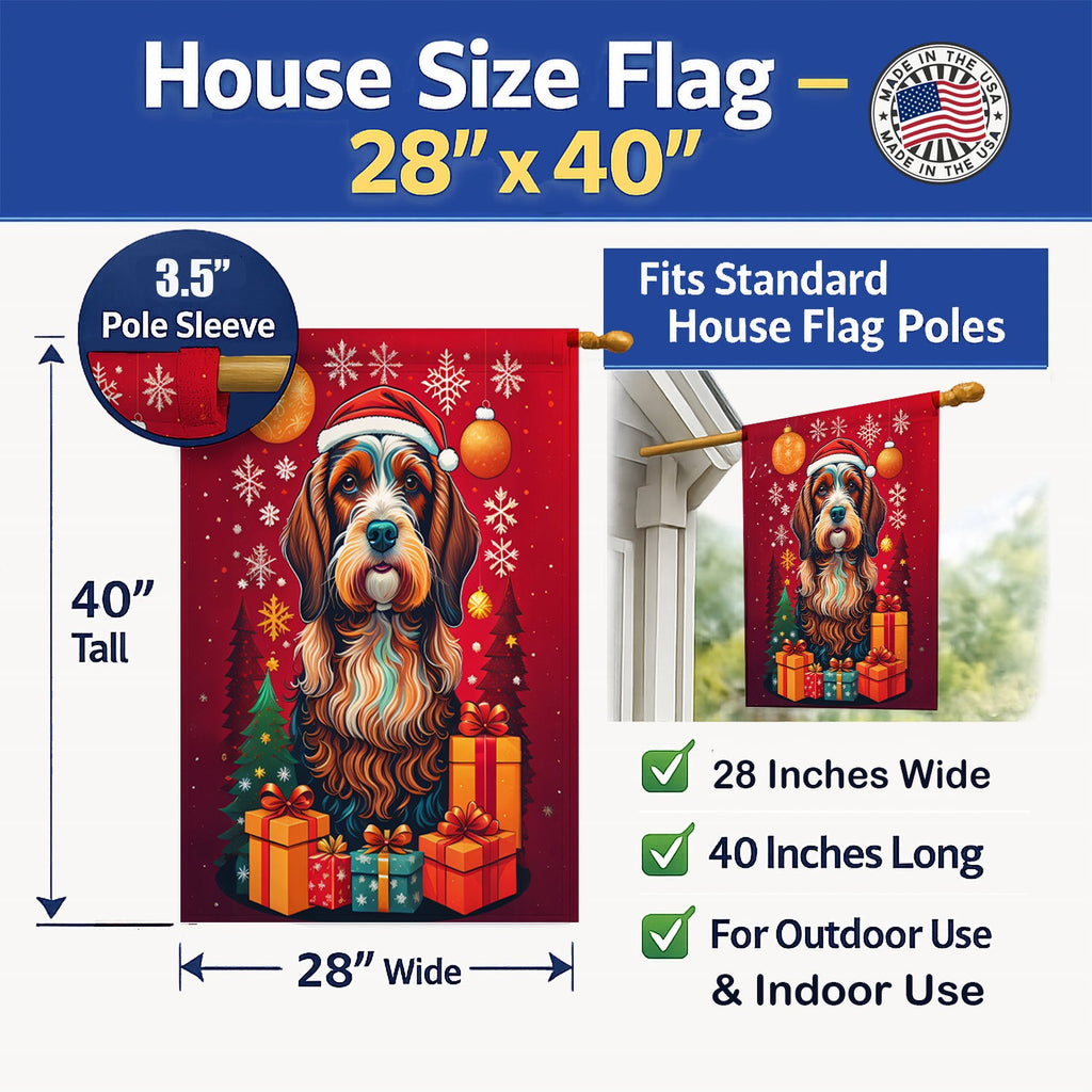 Petit Basset Griffon Vendeen Holiday Christmas House Flag 28x40 Porch Sleeve Pole Decorative Outside Yard Banner Artwork Wall Hanging, Polyester