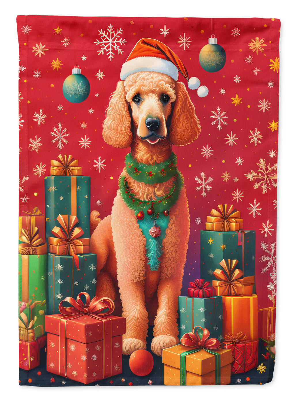 Poodle Holiday Christmas House Flag 28x40 Porch Sleeve Pole Decorative Outside Yard Banner Artwork Wall Hanging, Polyester