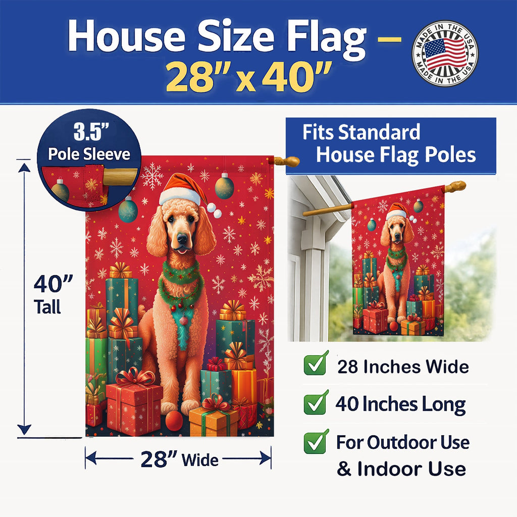 Poodle Holiday Christmas House Flag 28x40 Porch Sleeve Pole Decorative Outside Yard Banner Artwork Wall Hanging, Polyester
