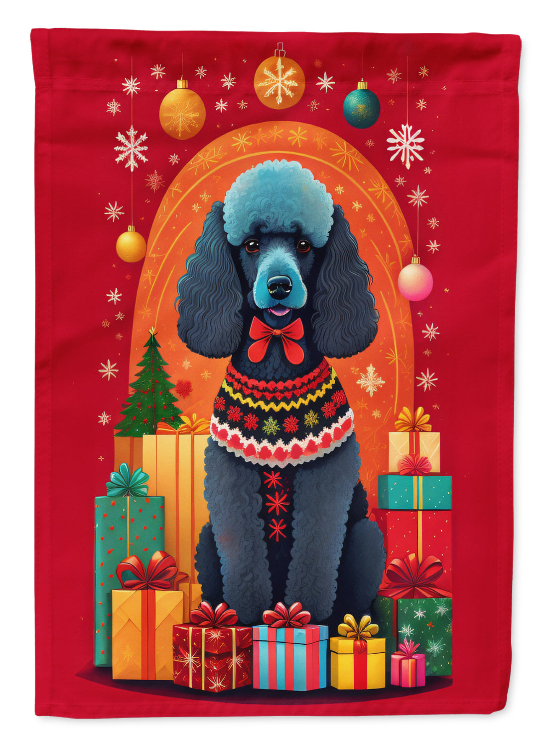 Poodle Holiday Christmas House Flag 28x40 Porch Sleeve Pole Decorative Outside Yard Banner Artwork Wall Hanging, Polyester