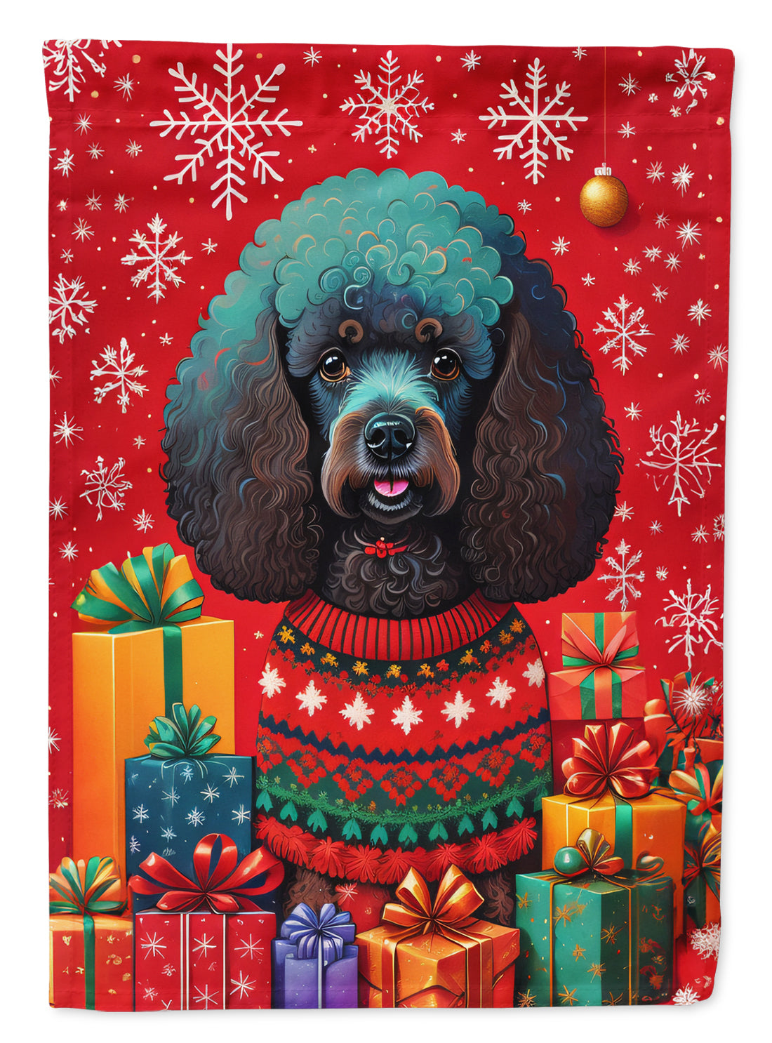 Poodle Holiday Christmas House Flag 28x40 Porch Sleeve Pole Decorative Outside Yard Banner Artwork Wall Hanging, Polyester