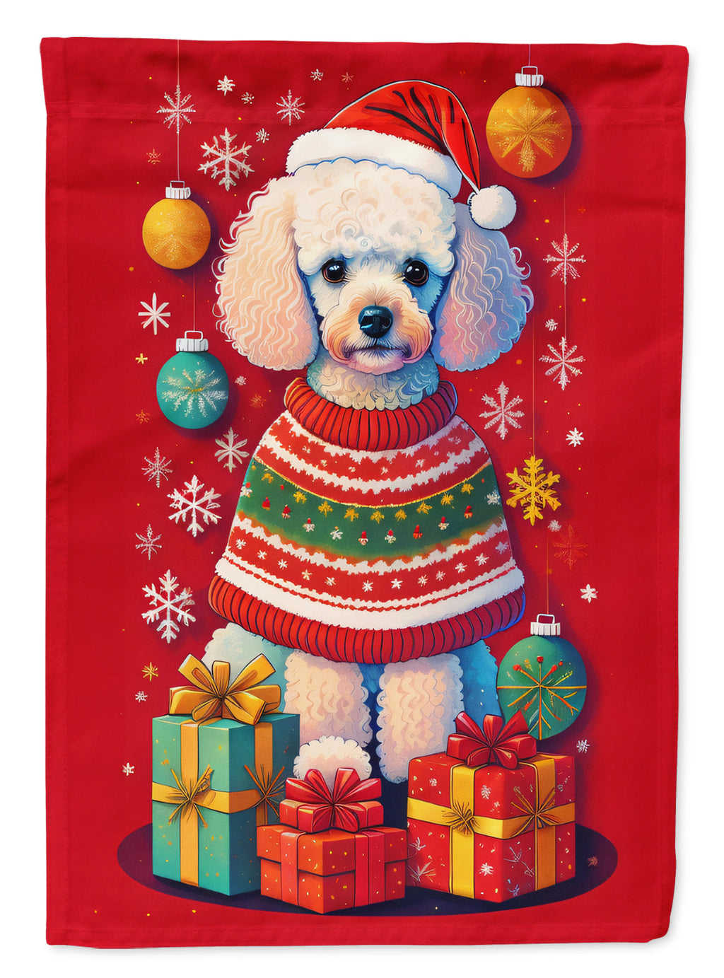 Poodle Holiday Christmas House Flag 28x40 Porch Sleeve Pole Decorative Outside Yard Banner Artwork Wall Hanging, Polyester