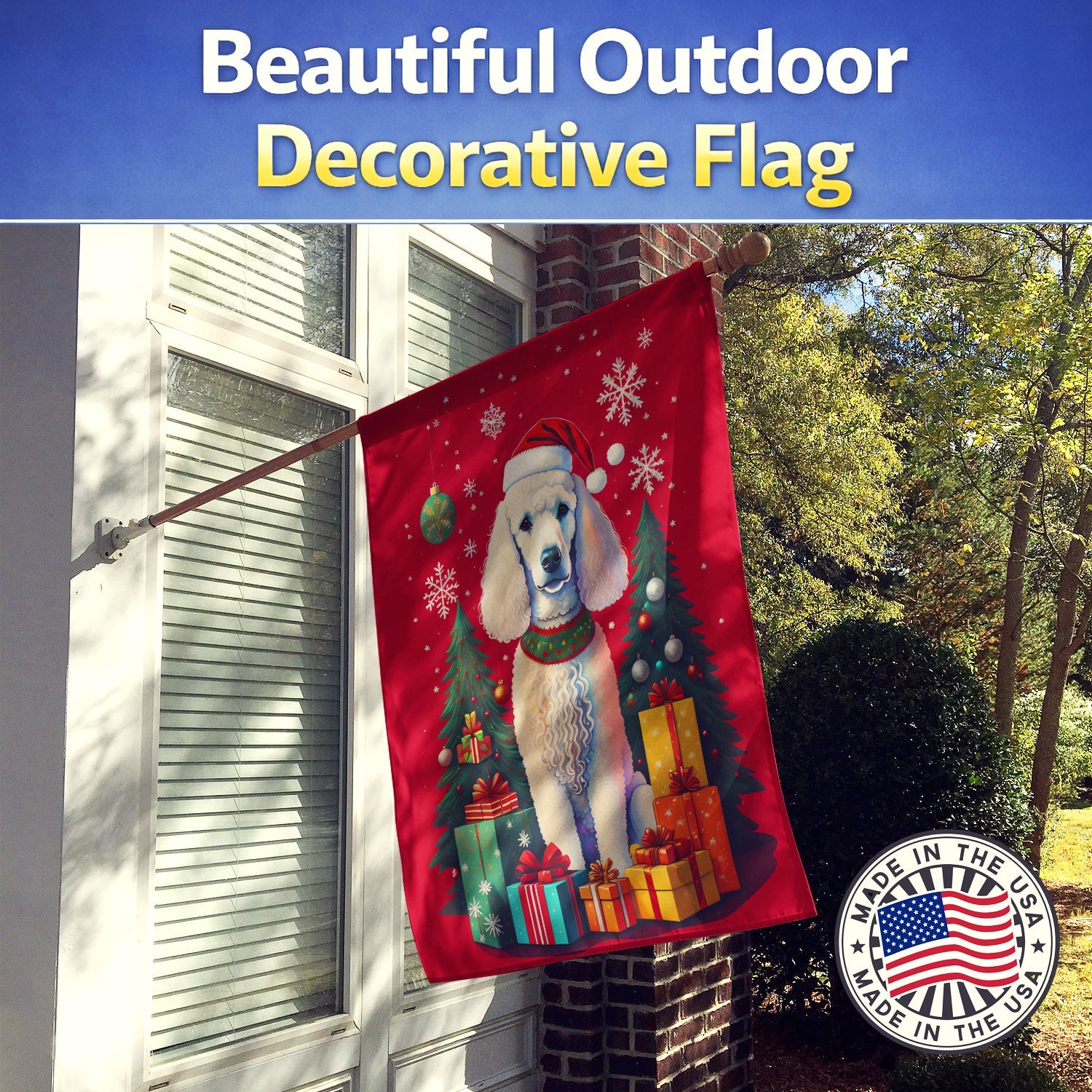 Poodle Holiday Christmas House Flag 28x40 Porch Sleeve Pole Decorative Outside Yard Banner Artwork Wall Hanging, Polyester