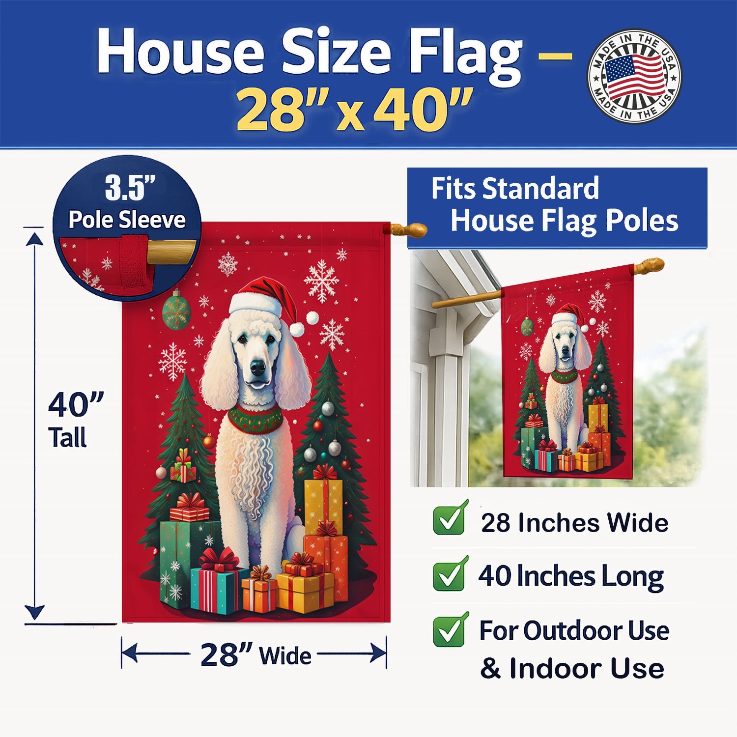 Poodle Holiday Christmas House Flag 28x40 Porch Sleeve Pole Decorative Outside Yard Banner Artwork Wall Hanging, Polyester