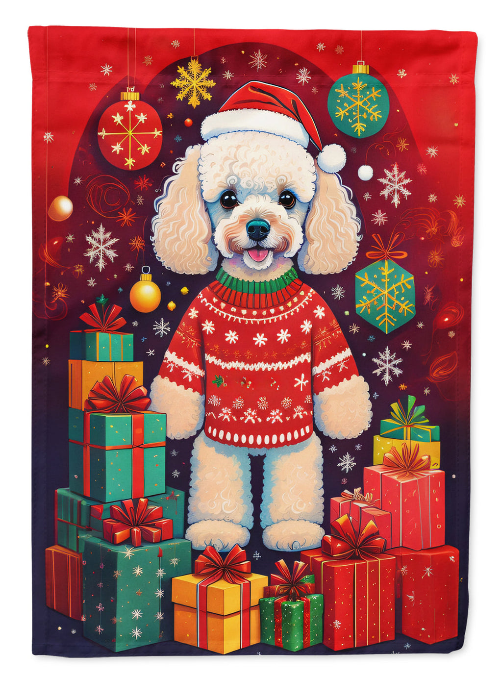 Poodle Holiday Christmas House Flag 28x40 Porch Sleeve Pole Decorative Outside Yard Banner Artwork Wall Hanging, Polyester