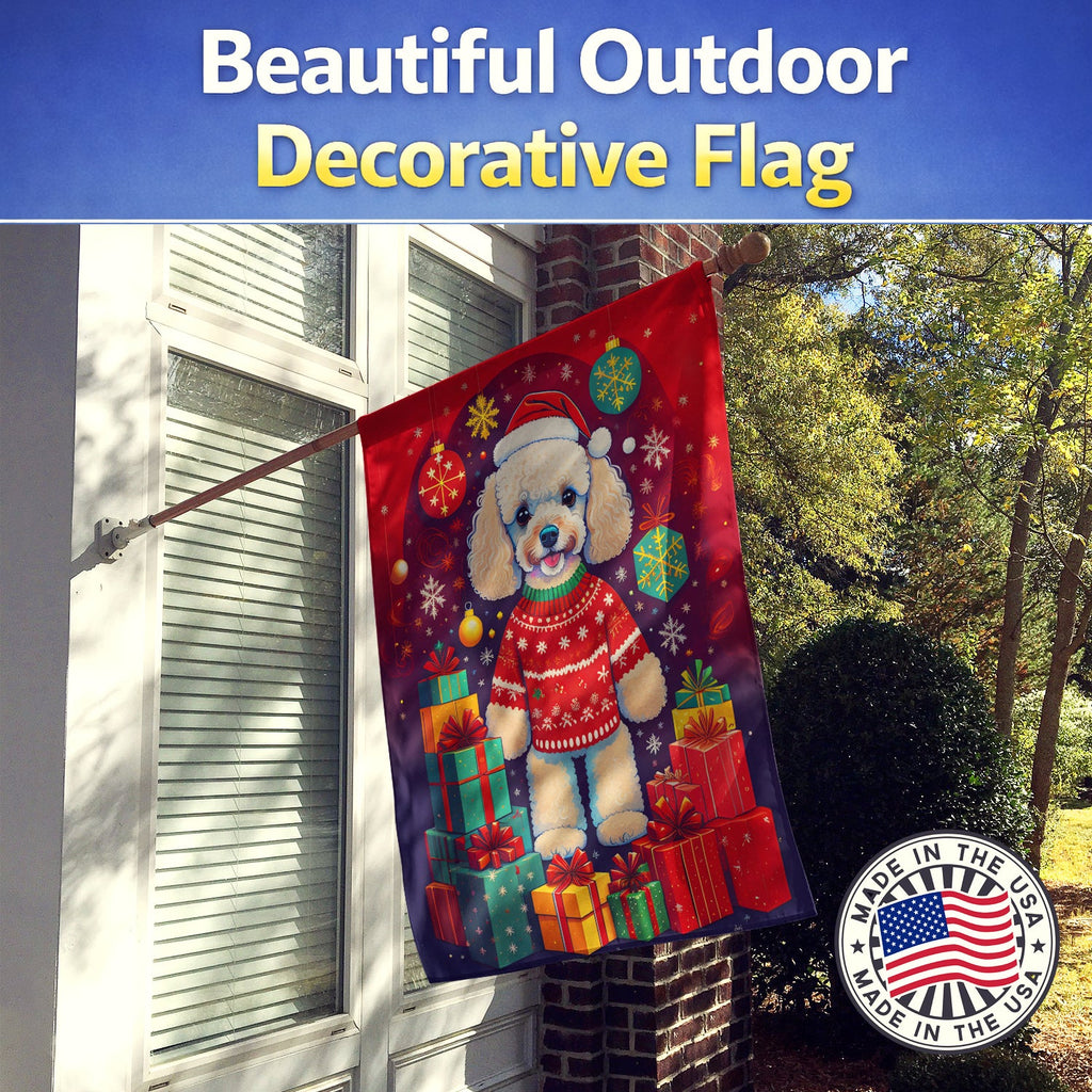 Poodle Holiday Christmas House Flag 28x40 Porch Sleeve Pole Decorative Outside Yard Banner Artwork Wall Hanging, Polyester