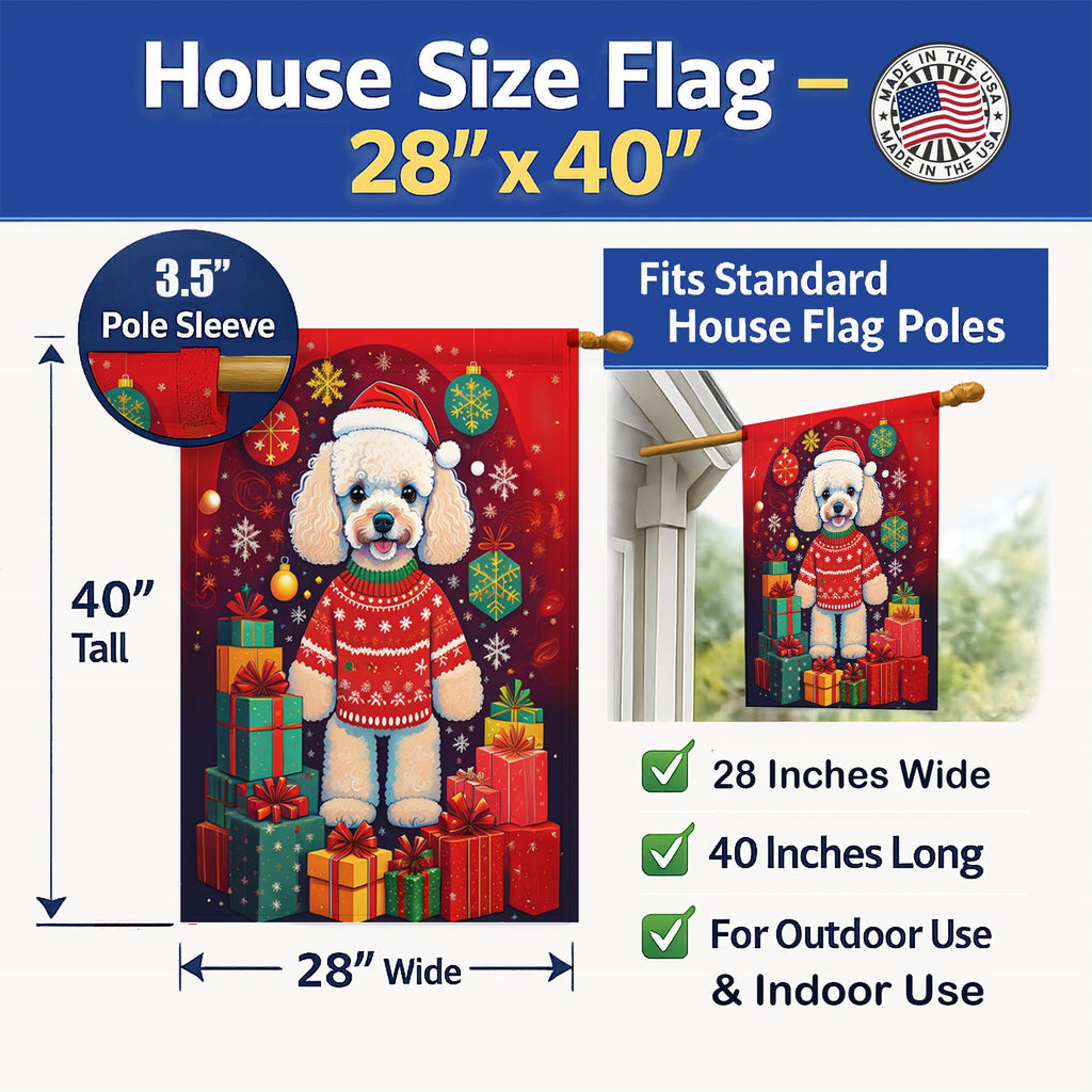 Poodle Holiday Christmas House Flag 28x40 Porch Sleeve Pole Decorative Outside Yard Banner Artwork Wall Hanging, Polyester