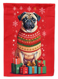 Fawn Pug Holiday Christmas House Flag 28x40 Porch Sleeve Pole Decorative Outside Yard Banner Artwork Wall Hanging, Polyester