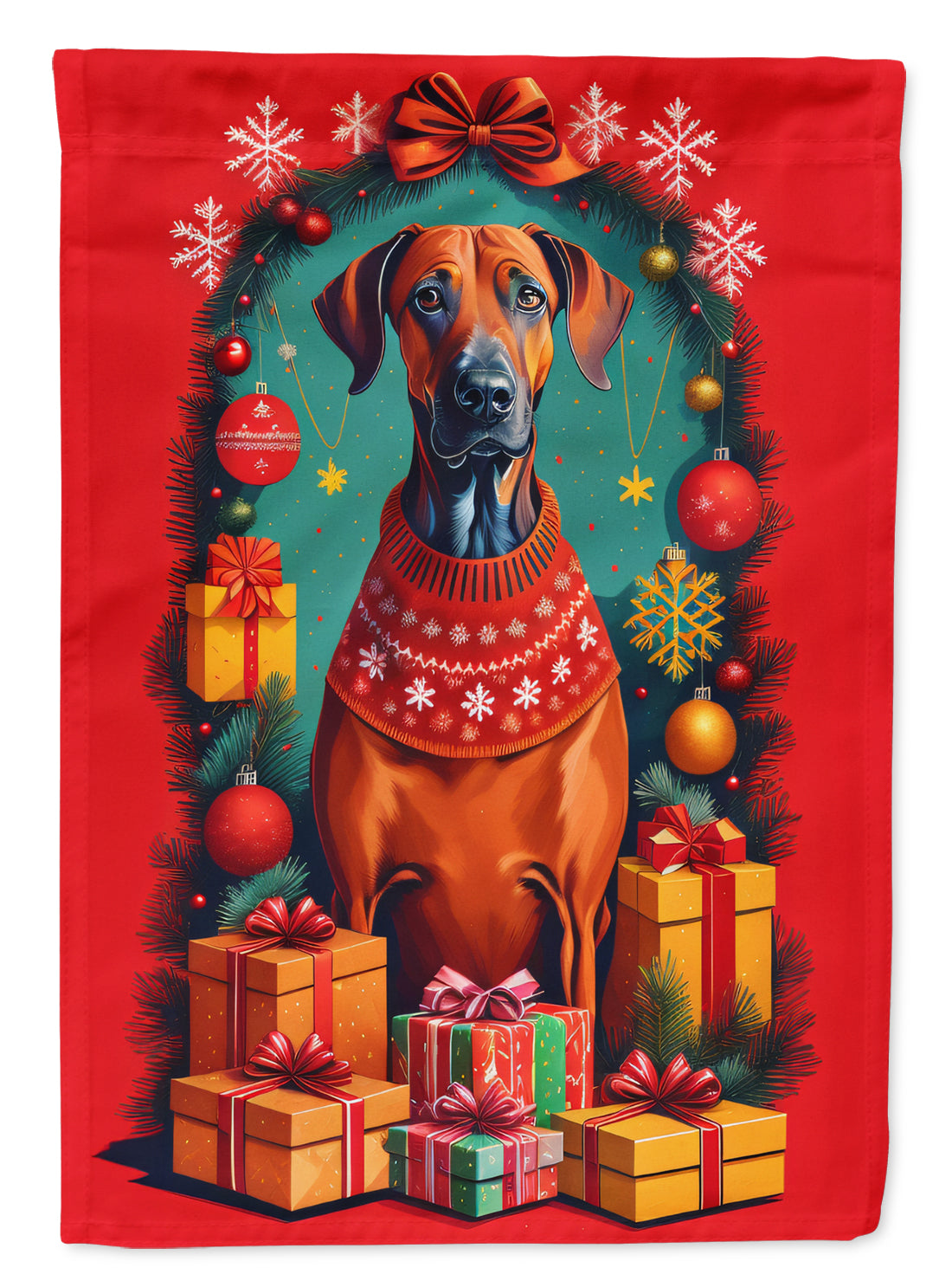 Rhodesian Ridgeback Holiday Christmas House Flag 28x40 Porch Sleeve Pole Decorative Outside Yard Banner Artwork Wall Hanging, Polyester