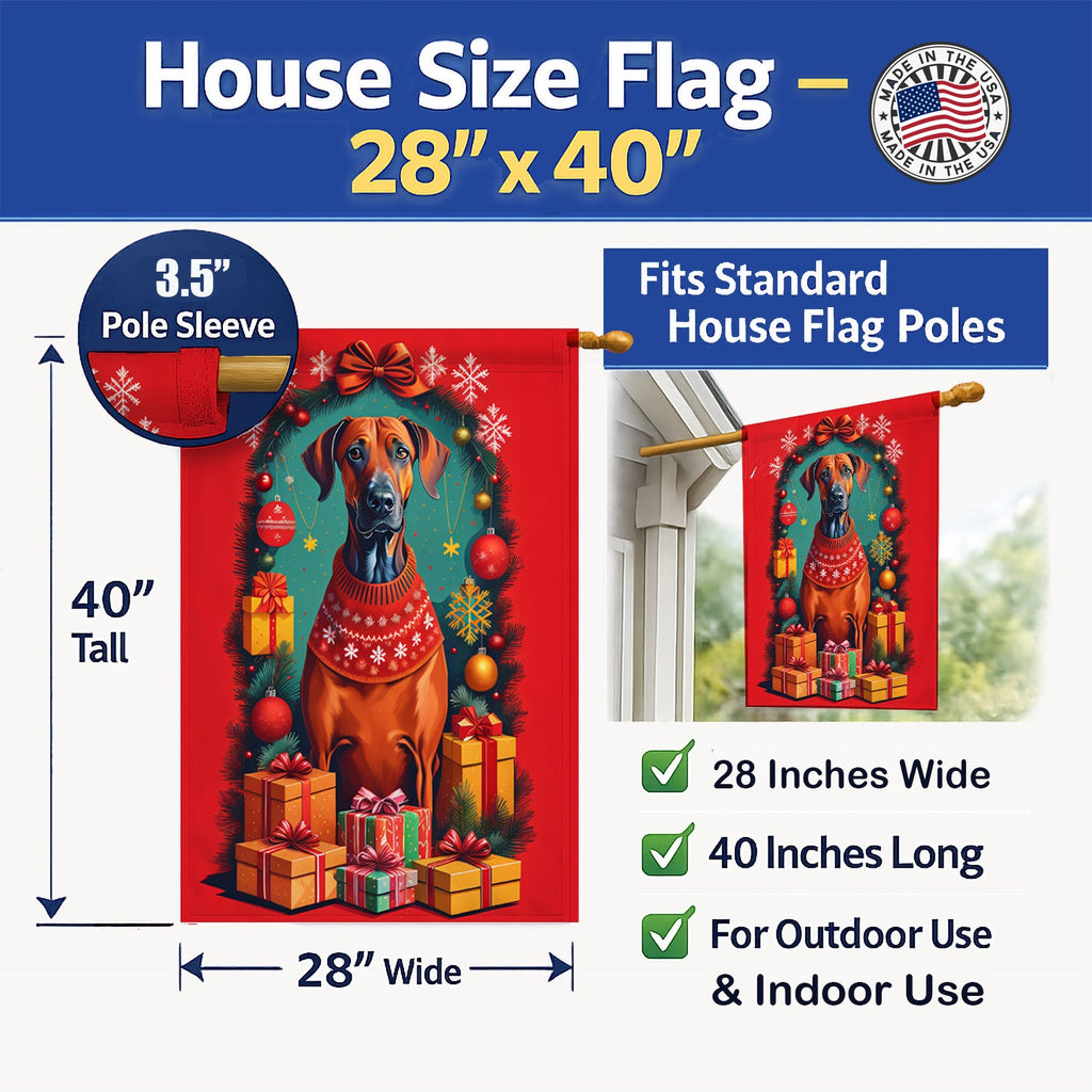 Rhodesian Ridgeback Holiday Christmas House Flag 28x40 Porch Sleeve Pole Decorative Outside Yard Banner Artwork Wall Hanging, Polyester