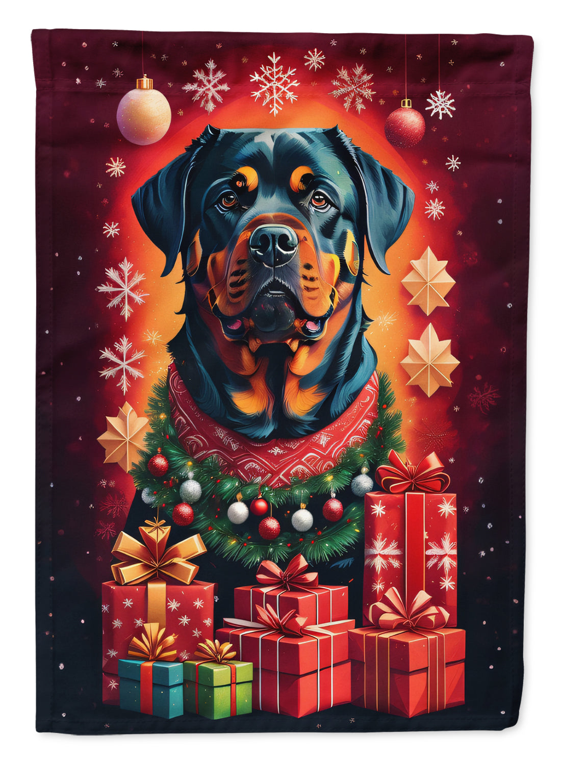 Rottweiler Holiday Christmas House Flag 28x40 Porch Sleeve Pole Decorative Outside Yard Banner Artwork Wall Hanging, Polyester