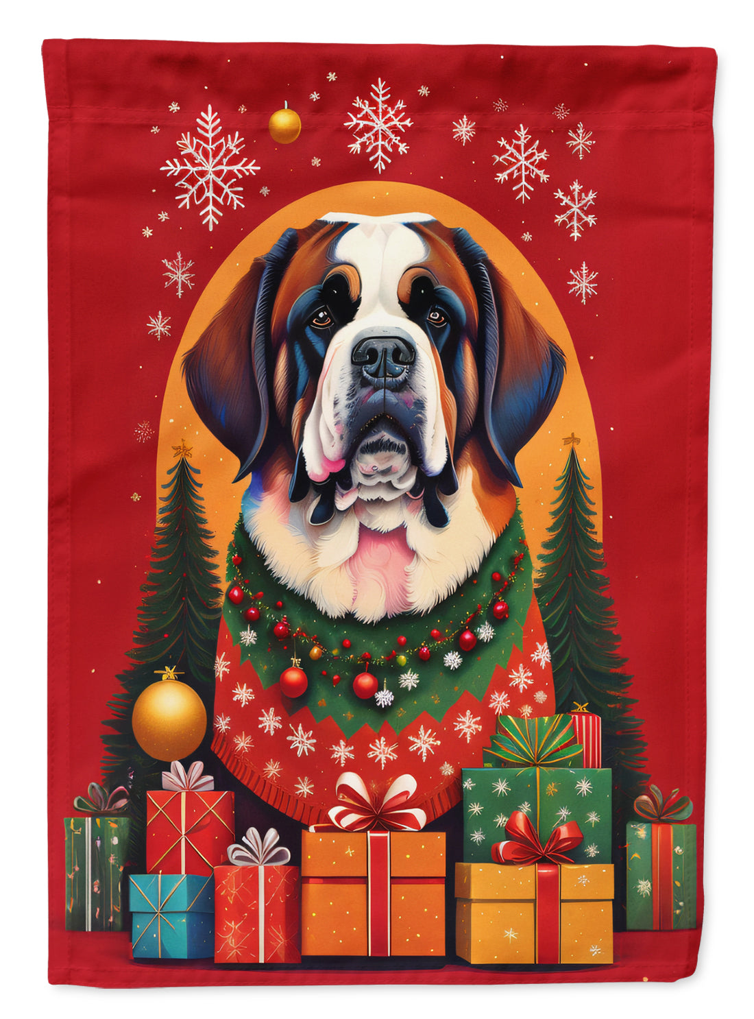 Saint Bernard Holiday Christmas House Flag 28x40 Porch Sleeve Pole Decorative Outside Yard Banner Artwork Wall Hanging, Polyester