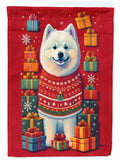 Samoyed Holiday Christmas House Flag 28x40 Porch Sleeve Pole Decorative Outside Yard Banner Artwork Wall Hanging, Polyester