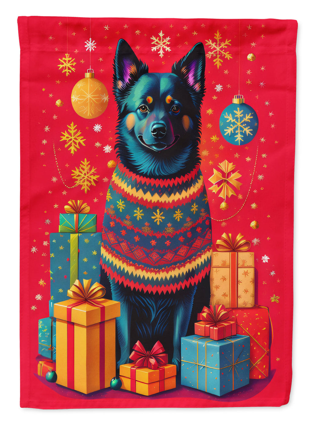 Schipperke Holiday Christmas House Flag 28x40 Porch Sleeve Pole Decorative Outside Yard Banner Artwork Wall Hanging, Polyester