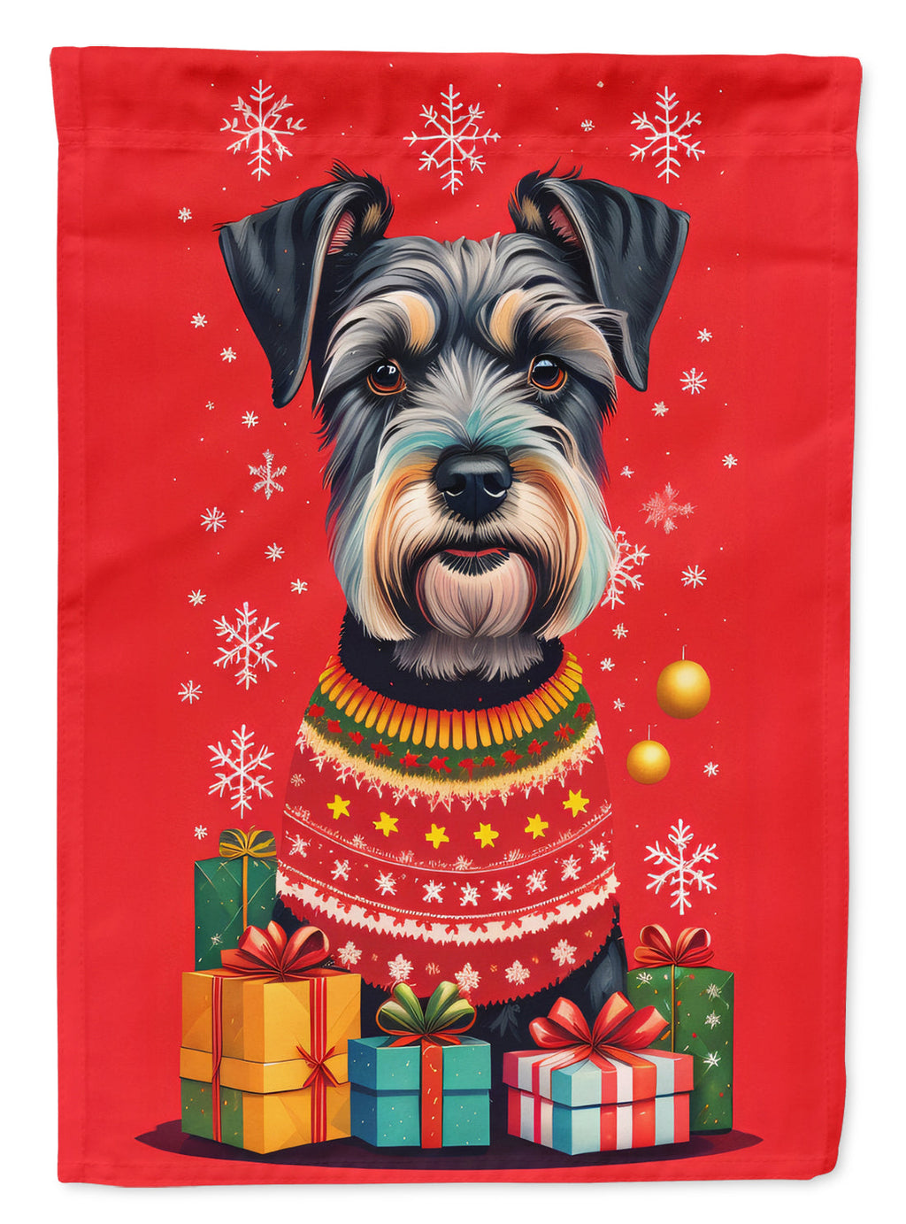 Schnauzer Holiday Christmas House Flag 28x40 Porch Sleeve Pole Decorative Outside Yard Banner Artwork Wall Hanging, Polyester