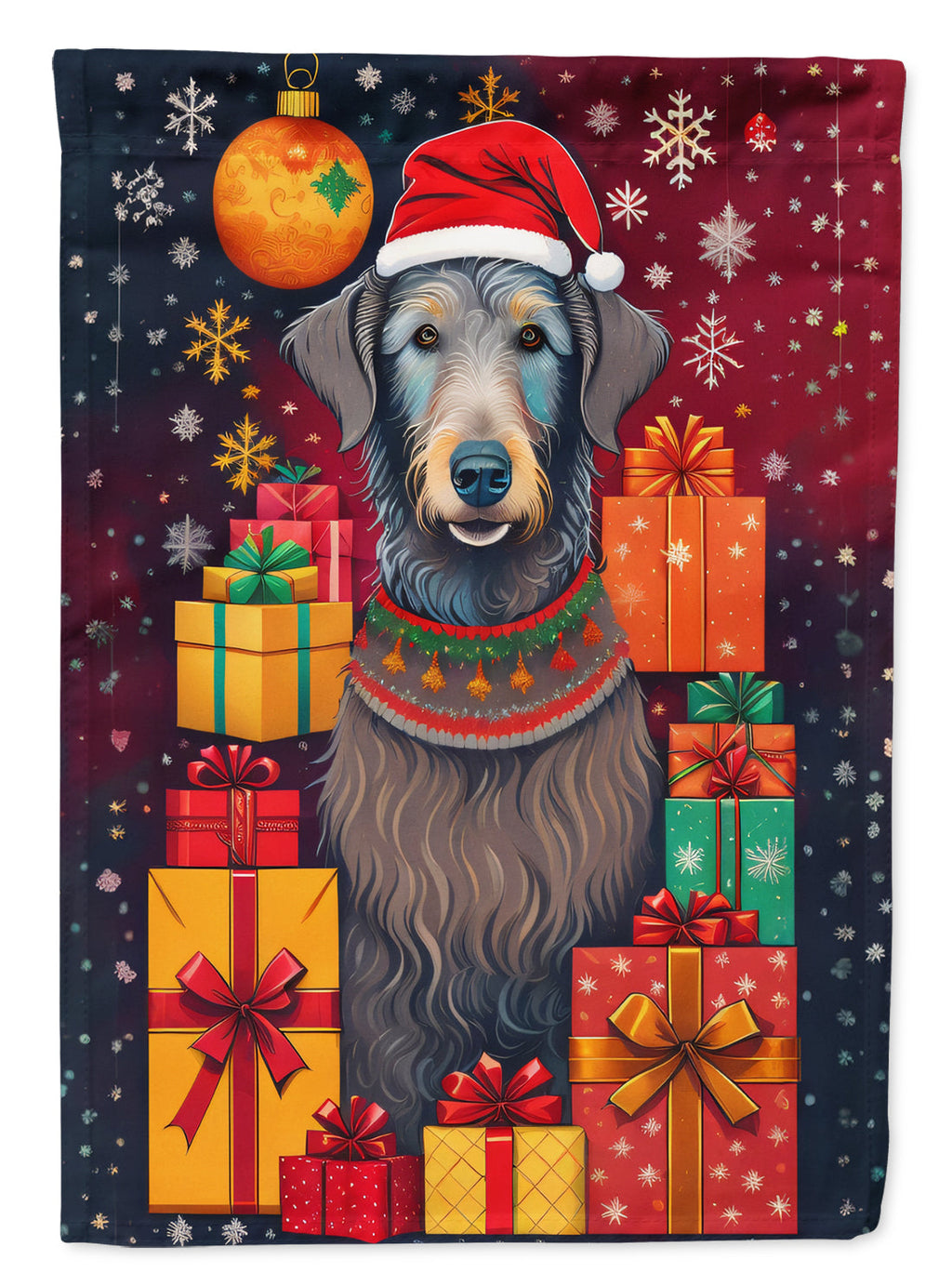 Scottish Deerhound Holiday Christmas House Flag 28x40 Porch Sleeve Pole Decorative Outside Yard Banner Artwork Wall Hanging, Polyester