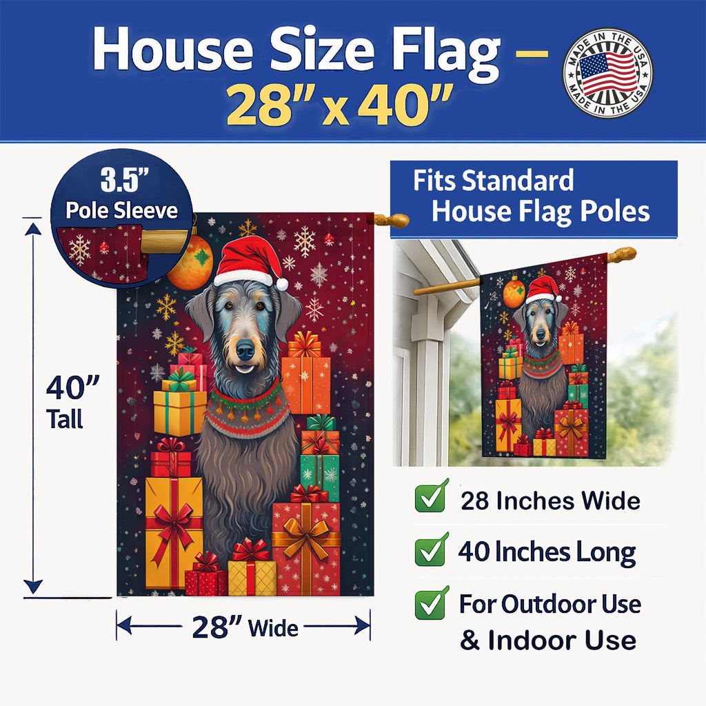 Scottish Deerhound Holiday Christmas House Flag 28x40 Porch Sleeve Pole Decorative Outside Yard Banner Artwork Wall Hanging, Polyester