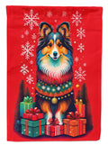 Sheltie Holiday Christmas House Flag 28x40 Porch Sleeve Pole Decorative Outside Yard Banner Artwork Wall Hanging, Polyester