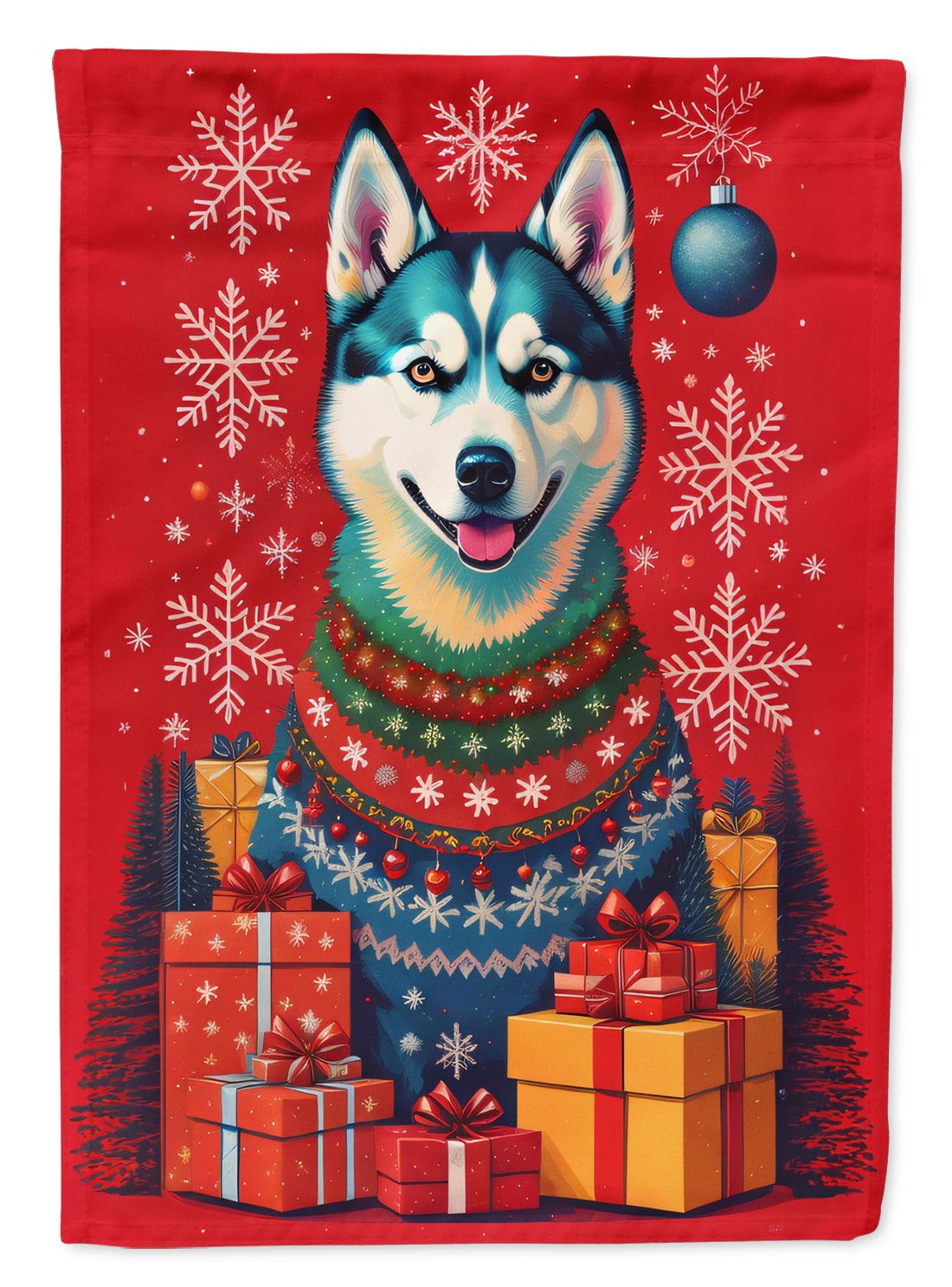 Siberian Husky Holiday Christmas House Flag 28x40 Porch Sleeve Pole Decorative Outside Yard Banner Artwork Wall Hanging, Polyester