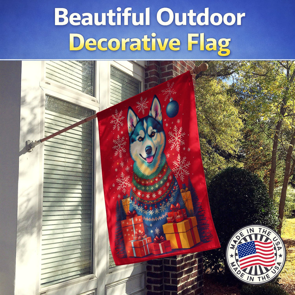 Siberian Husky Holiday Christmas House Flag 28x40 Porch Sleeve Pole Decorative Outside Yard Banner Artwork Wall Hanging, Polyester