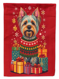 Silky Terrier Holiday Christmas House Flag 28x40 Porch Sleeve Pole Decorative Outside Yard Banner Artwork Wall Hanging, Polyester