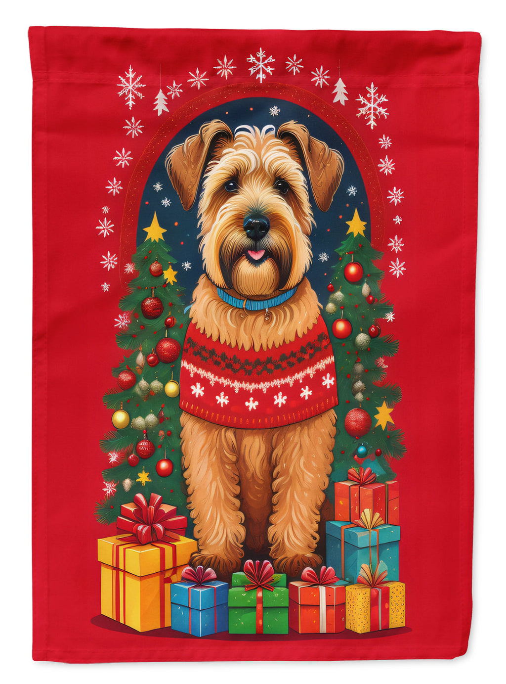 Wheaten Terrier Holiday Christmas House Flag 28x40 Porch Sleeve Pole Decorative Outside Yard Banner Artwork Wall Hanging, Polyester