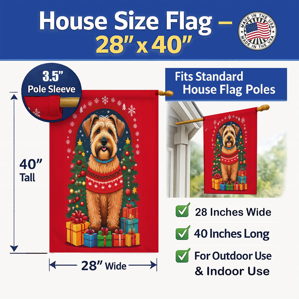 Wheaten Terrier Holiday Christmas House Flag 28x40 Porch Sleeve Pole Decorative Outside Yard Banner Artwork Wall Hanging, Polyester