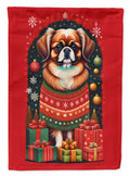 Tibetan Spaniel Holiday Christmas House Flag 28x40 Porch Sleeve Pole Decorative Outside Yard Banner Artwork Wall Hanging, Polyester