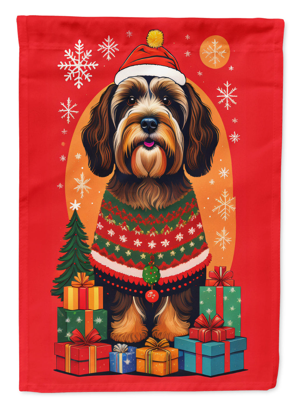 Tibetan Terrier Holiday Christmas House Flag 28x40 Porch Sleeve Pole Decorative Outside Yard Banner Artwork Wall Hanging, Polyester
