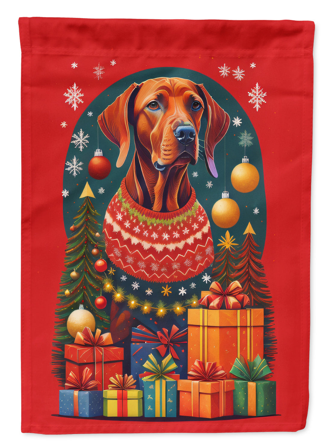 Vizsla Holiday Christmas House Flag 28x40 Porch Sleeve Pole Decorative Outside Yard Banner Artwork Wall Hanging, Polyester