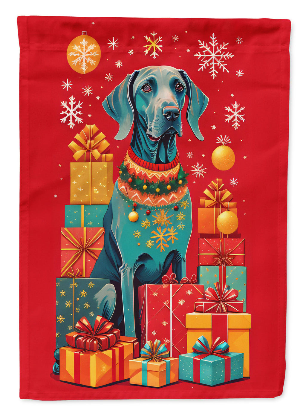 Weimaraner Holiday Christmas House Flag 28x40 Porch Sleeve Pole Decorative Outside Yard Banner Artwork Wall Hanging, Polyester
