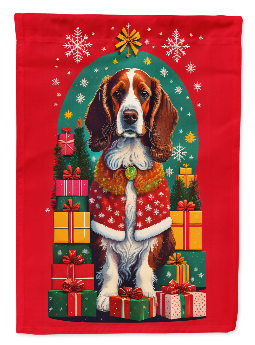 Welsh Springer Spaniel Holiday Christmas House Flag 28x40 Porch Sleeve Pole Decorative Outside Yard Banner Artwork Wall Hanging, Polyester