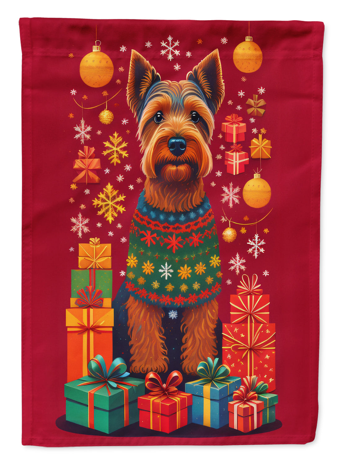 Welsh Terrier Holiday Christmas House Flag 28x40 Porch Sleeve Pole Decorative Outside Yard Banner Artwork Wall Hanging, Polyester