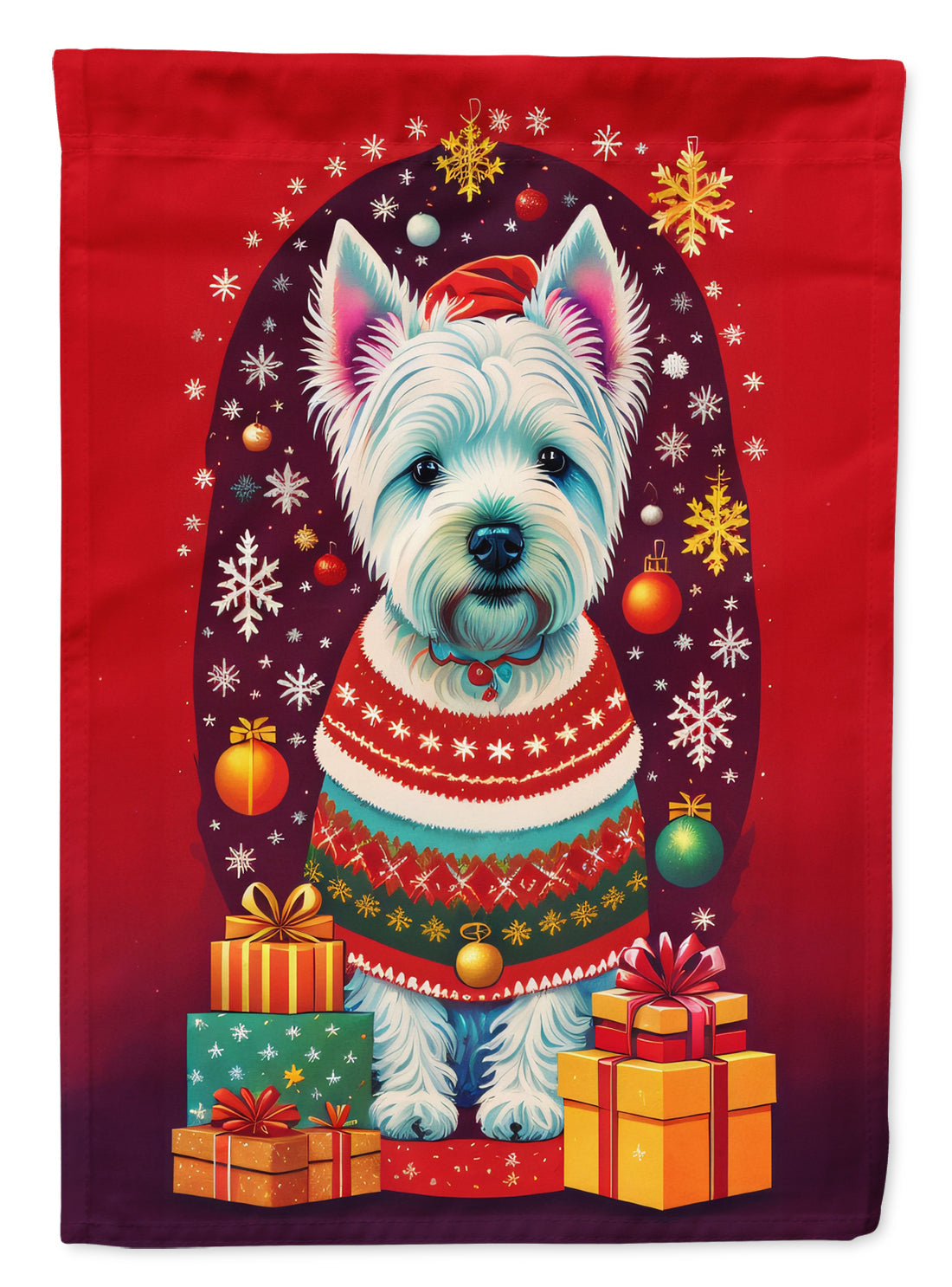 Westie Holiday Christmas House Flag 28x40 Porch Sleeve Pole Decorative Outside Yard Banner Artwork Wall Hanging, Polyester