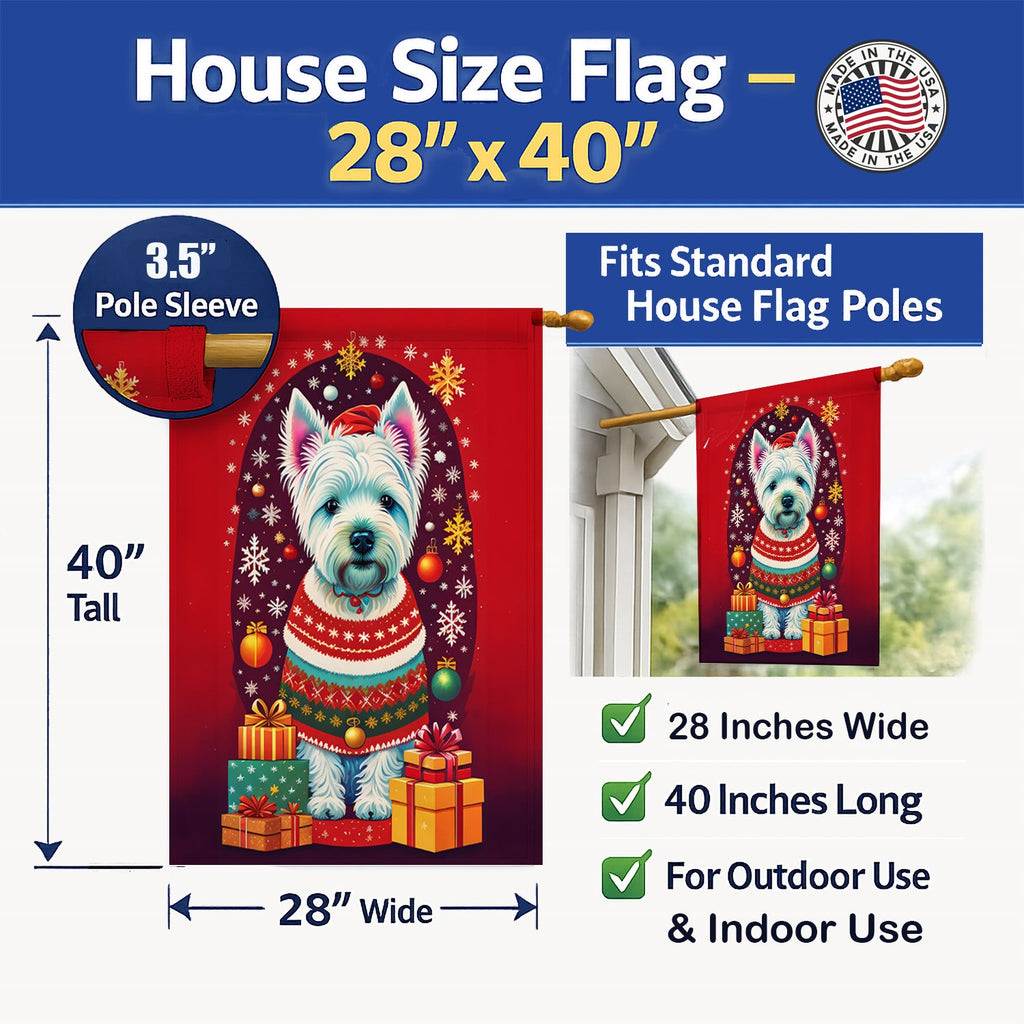 Westie Holiday Christmas House Flag 28x40 Porch Sleeve Pole Decorative Outside Yard Banner Artwork Wall Hanging, Polyester
