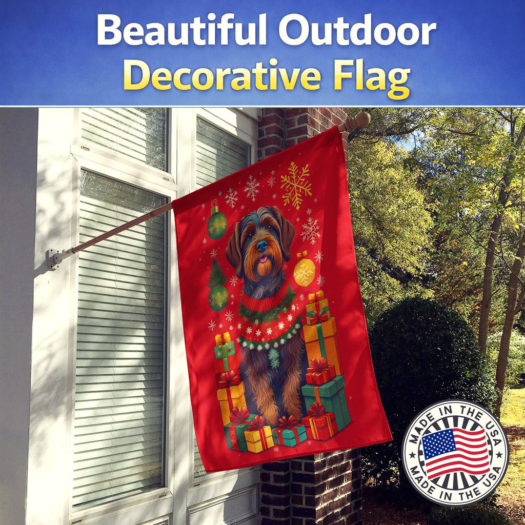 Wirehaired Pointing Griffon Holiday Christmas House Flag 28x40 Porch Sleeve Pole Decorative Outside Yard Banner Artwork Wall Hanging, Polyester