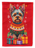 Yorkshire Terrier  Holiday Christmas House Flag 28x40 Porch Sleeve Pole Decorative Outside Yard Banner Artwork Wall Hanging, Polyester