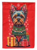 Yorkshire Terrier  Holiday Christmas House Flag 28x40 Porch Sleeve Pole Decorative Outside Yard Banner Artwork Wall Hanging, Polyester