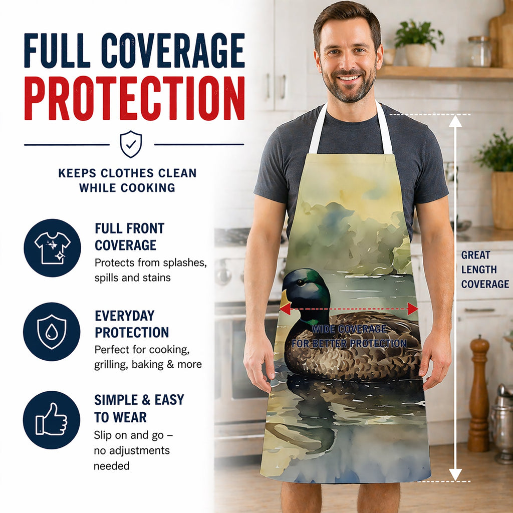 Mallard Duck Swimming Lake Apron Cooking Kitchen Server Baking Crafts Gardening for Adult Women Men, Unisex, Large, Multicolor