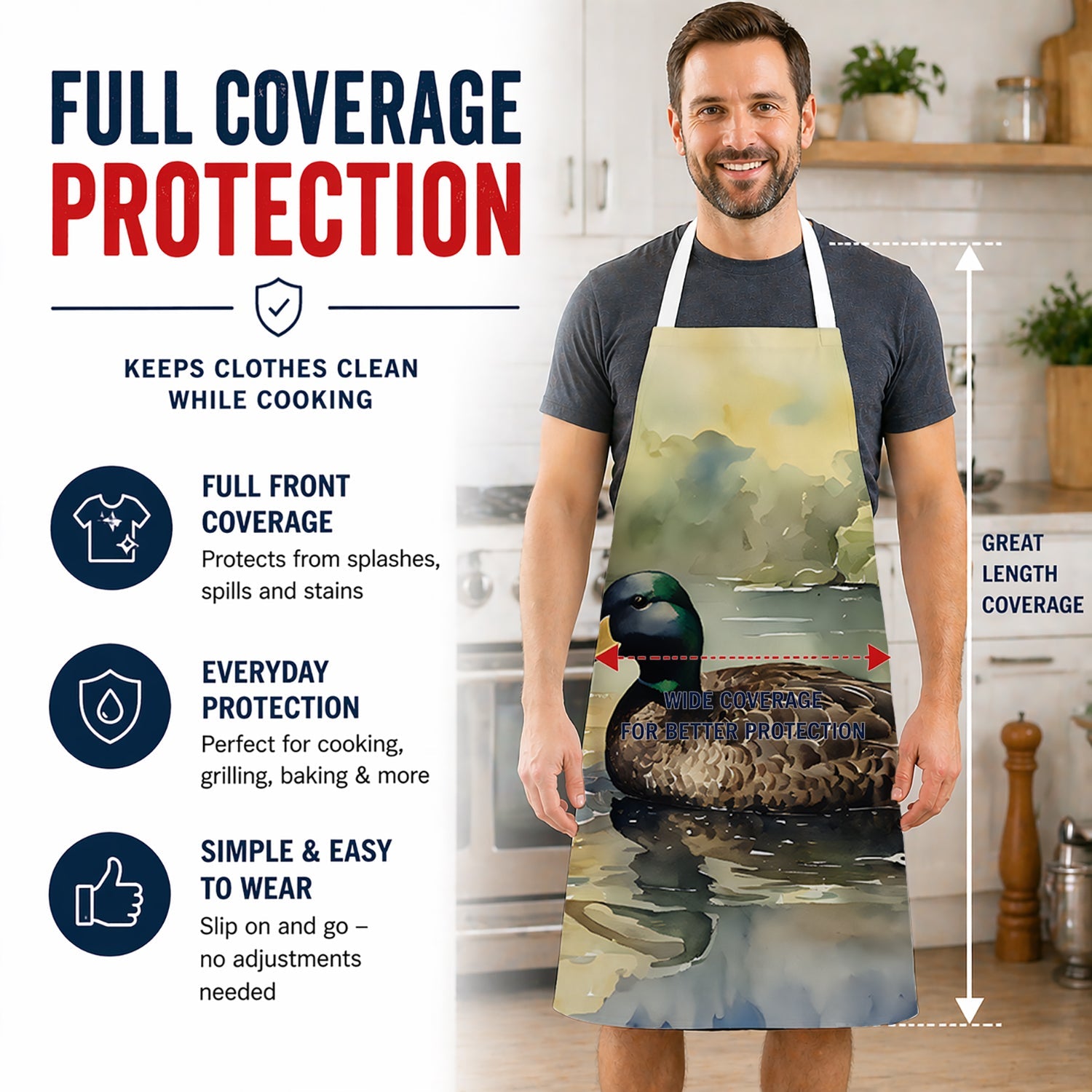Mallard Duck Swimming Lake Apron Cooking Kitchen Server Baking Crafts Gardening for Adult Women Men, Unisex, Large, Multicolor