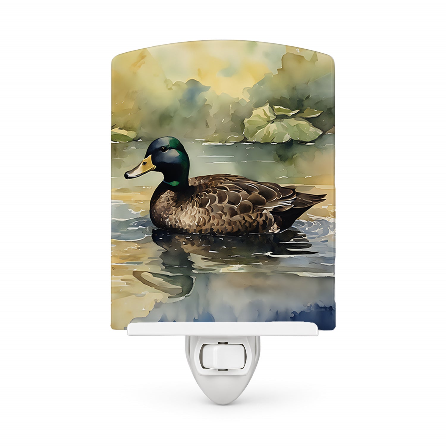 Mallard Duck Swimming Lake Ceramic Night Light Compact, UL-Certified, Ideal for Bedroom, Bathroom, Nursery, Hallway, Kitchen, 6x4x3, Multicolor