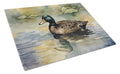 Mallard Duck Swimming Lake Cutting Board Tempered Glass Kitchen Cutting Surface, Heat Resistant Chopping, Non-Slip Feet, Food Prep & Serving