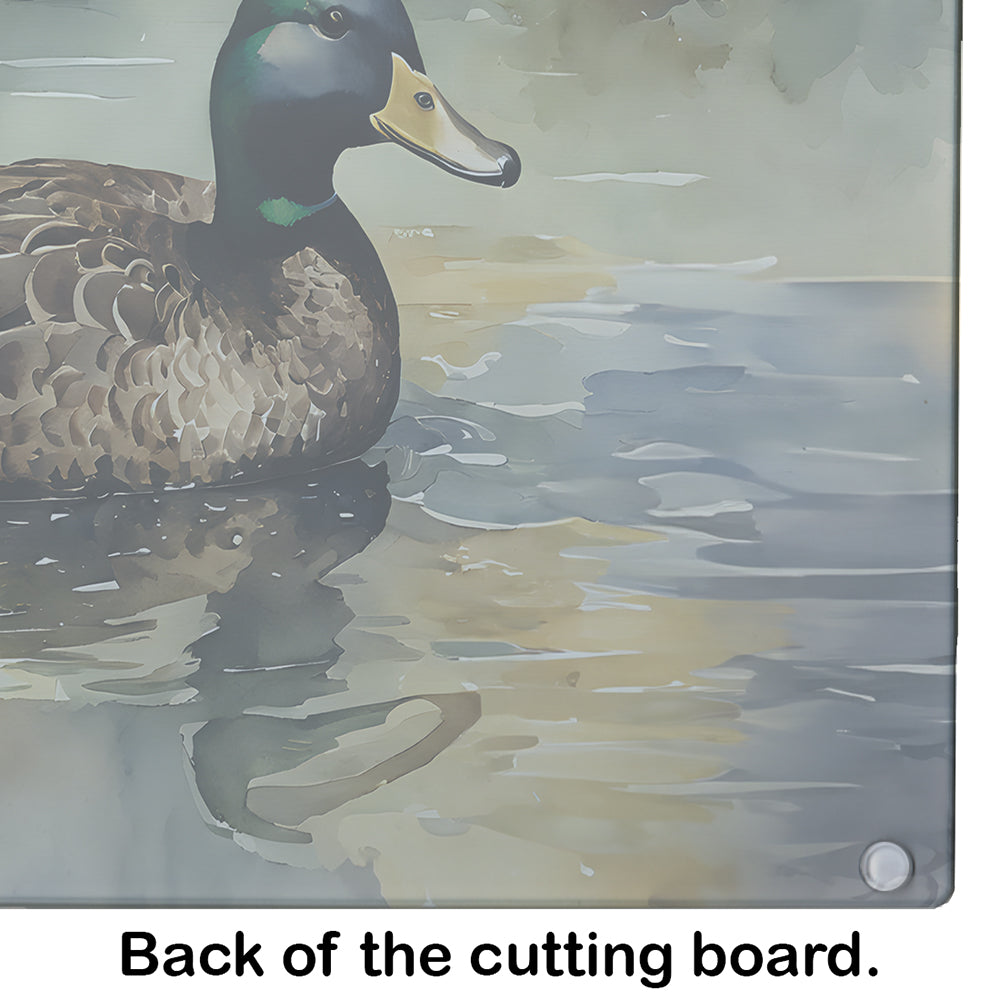 Mallard Duck Swimming Lake Cutting Board Tempered Glass Kitchen Cutting Surface, Heat Resistant Chopping, Non-Slip Feet, Food Prep & Serving