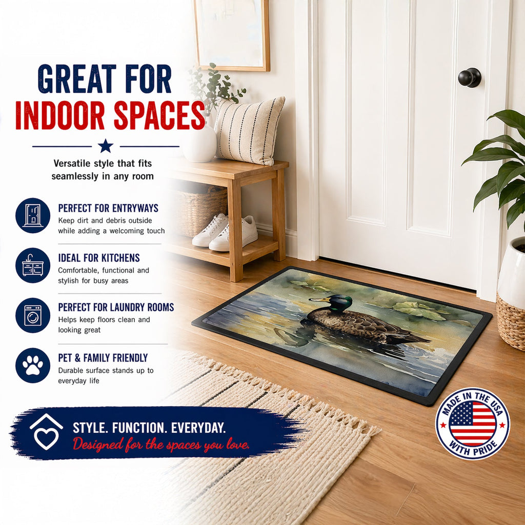 Mallard Duck Swimming Lake Doormat Indoor Outdoor 18H X 27W Front Door Mat Rugs for Entryway, Non Slip Washable