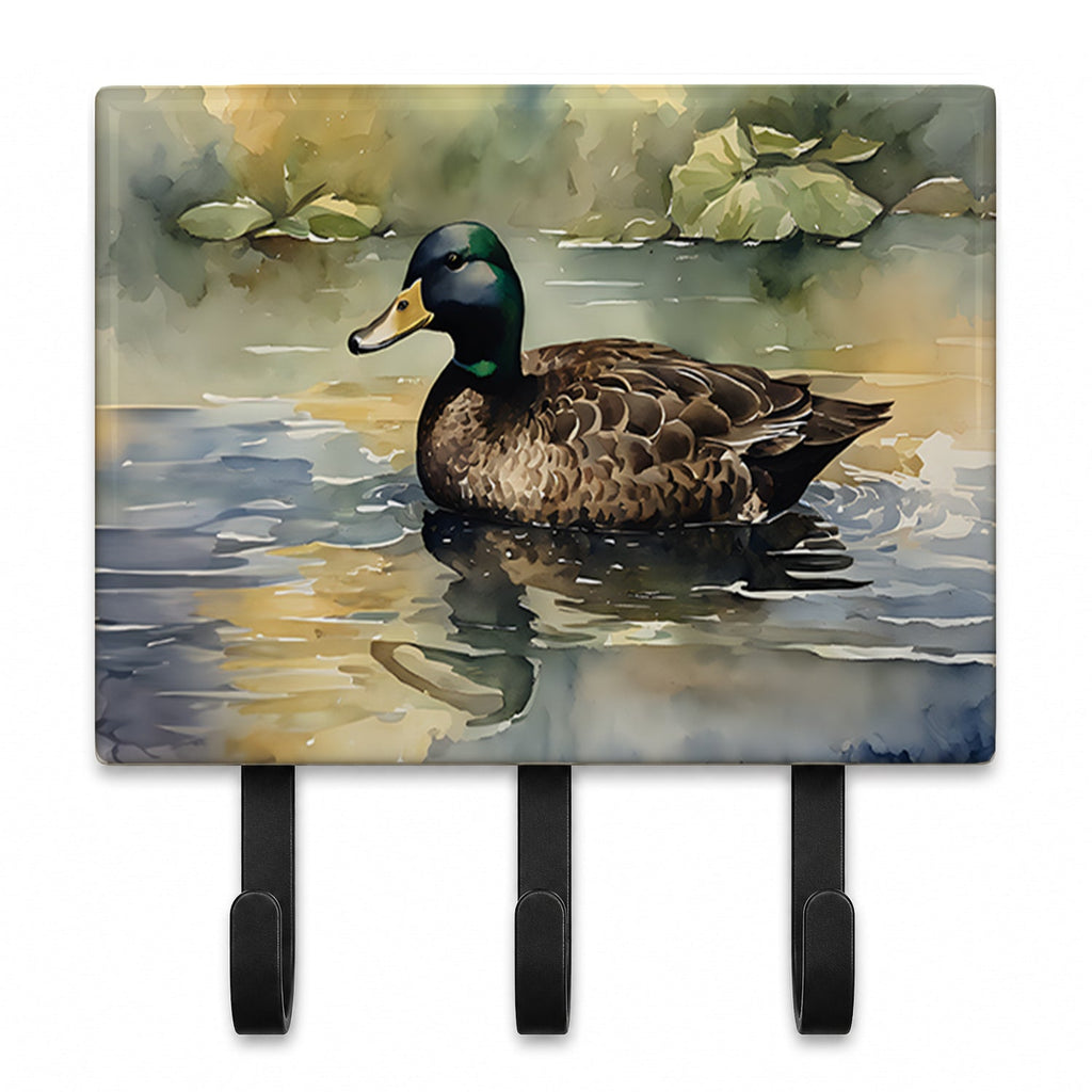 Mallard Duck Swimming Lake Leash or Key Holder Wall Hooks, Coat Rack Wall Mount, for Hanging Keys, Towels, Aprons, Leashes