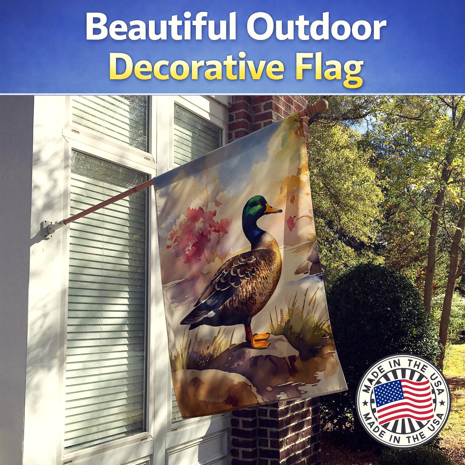 Mallard Duck Standing Lakeside House Flag 28x40 Porch Sleeve Pole Decorative Outside Yard Banner Artwork Wall Hanging, Polyester