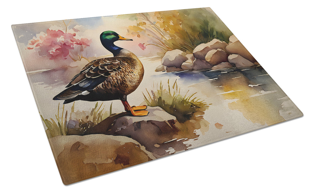 Mallard Duck Standing Lakeside Cutting Board Tempered Glass Kitchen Cutting Surface, Heat Resistant Chopping, Non-Slip Feet, Food Prep & Serving