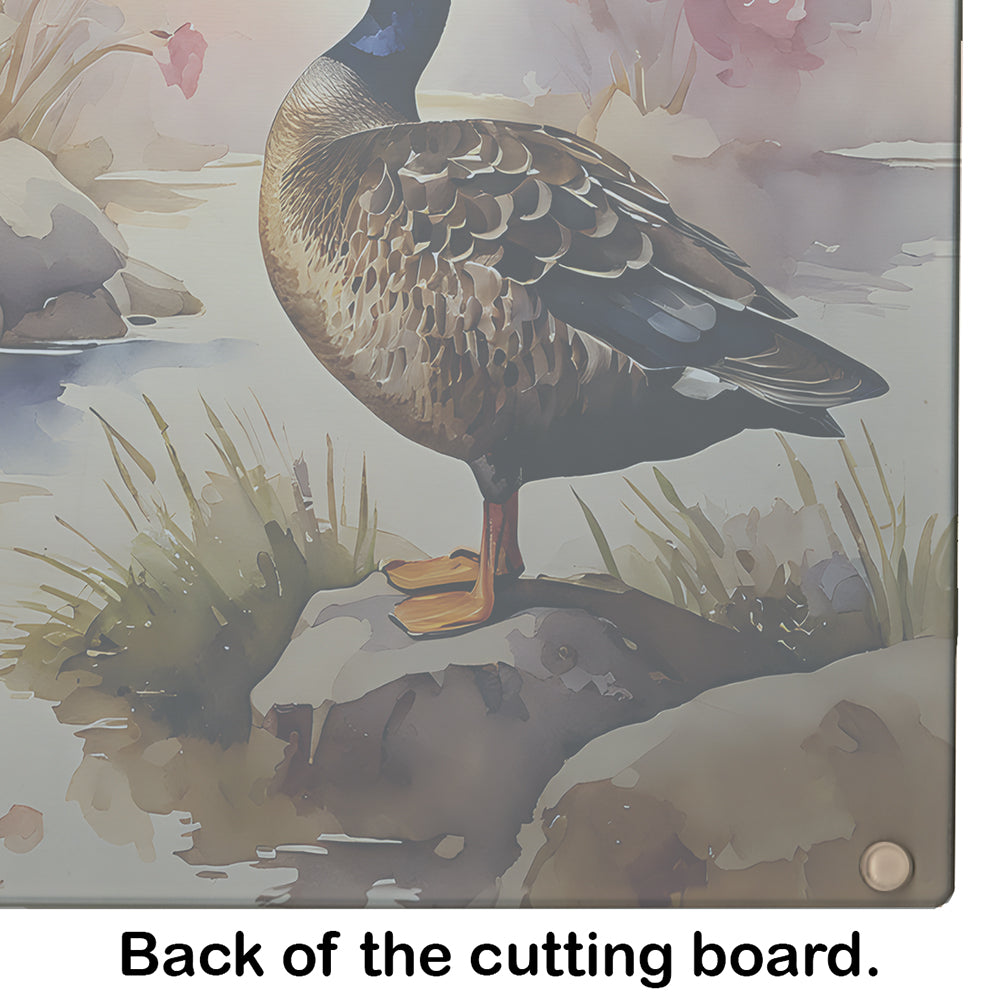 Mallard Duck Standing Lakeside Cutting Board Tempered Glass Kitchen Cutting Surface, Heat Resistant Chopping, Non-Slip Feet, Food Prep & Serving
