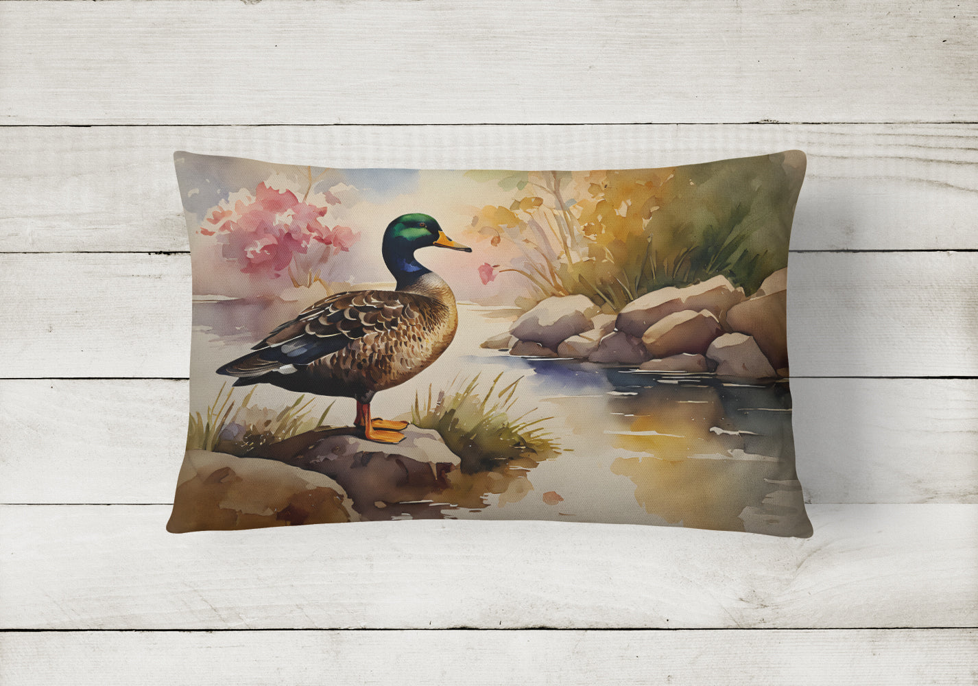 Mallard Duck Standing Lakeside Decorative Throw Pillow 12x16 Indoor Outdoor Accent Cushion, Fabric Cover with Insert for Sofa, Bed, Porch & Living Room