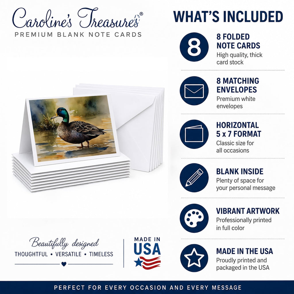 Mallard Duck Shoreline Greeting Cards Pack of 8 Blank Cards with Envelopes Whimsical A7 Size 5x7
